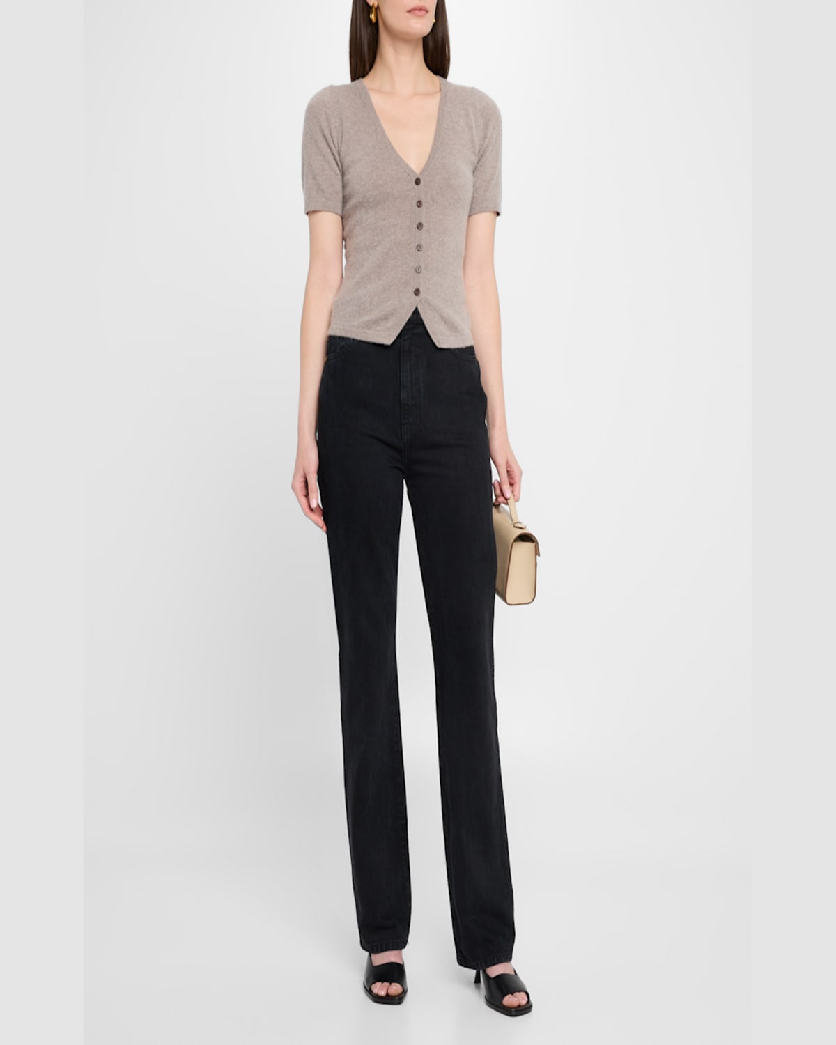 Naadam Cashmere Tailored Short-sleeve Cardigan In Timber