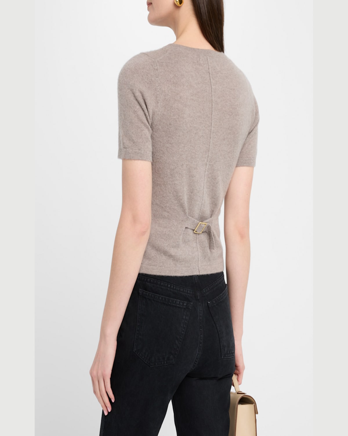Naadam Cashmere Tailored Short-sleeve Cardigan In Timber