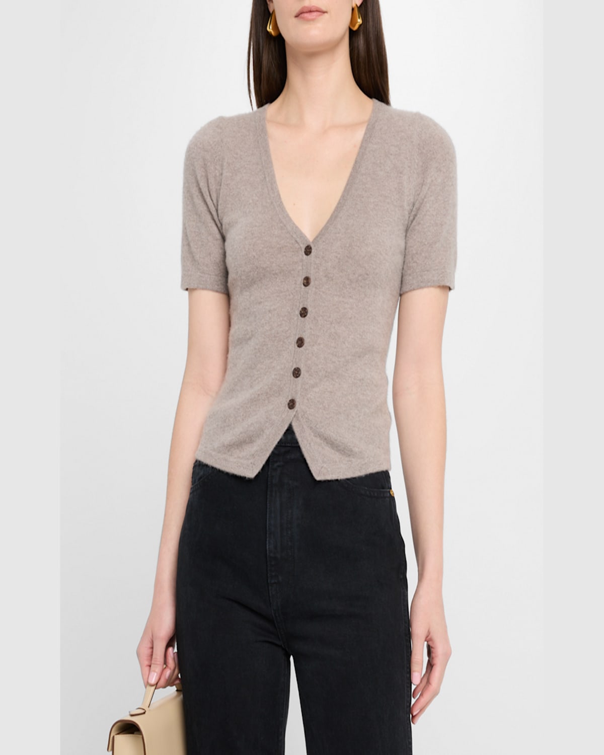 Naadam Cashmere Tailored Short-sleeve Cardigan In Timber