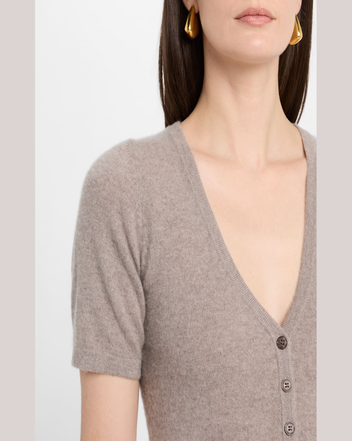 Naadam Cashmere Tailored Short-sleeve Cardigan In Timber