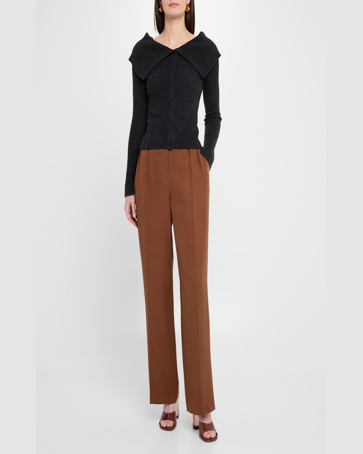 Naadam Ribbed Wool-cashmere Foldover Cardigan In Smoke