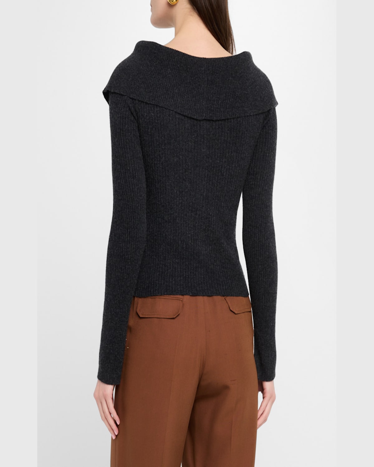 Naadam Ribbed Wool-cashmere Foldover Cardigan In Smoke