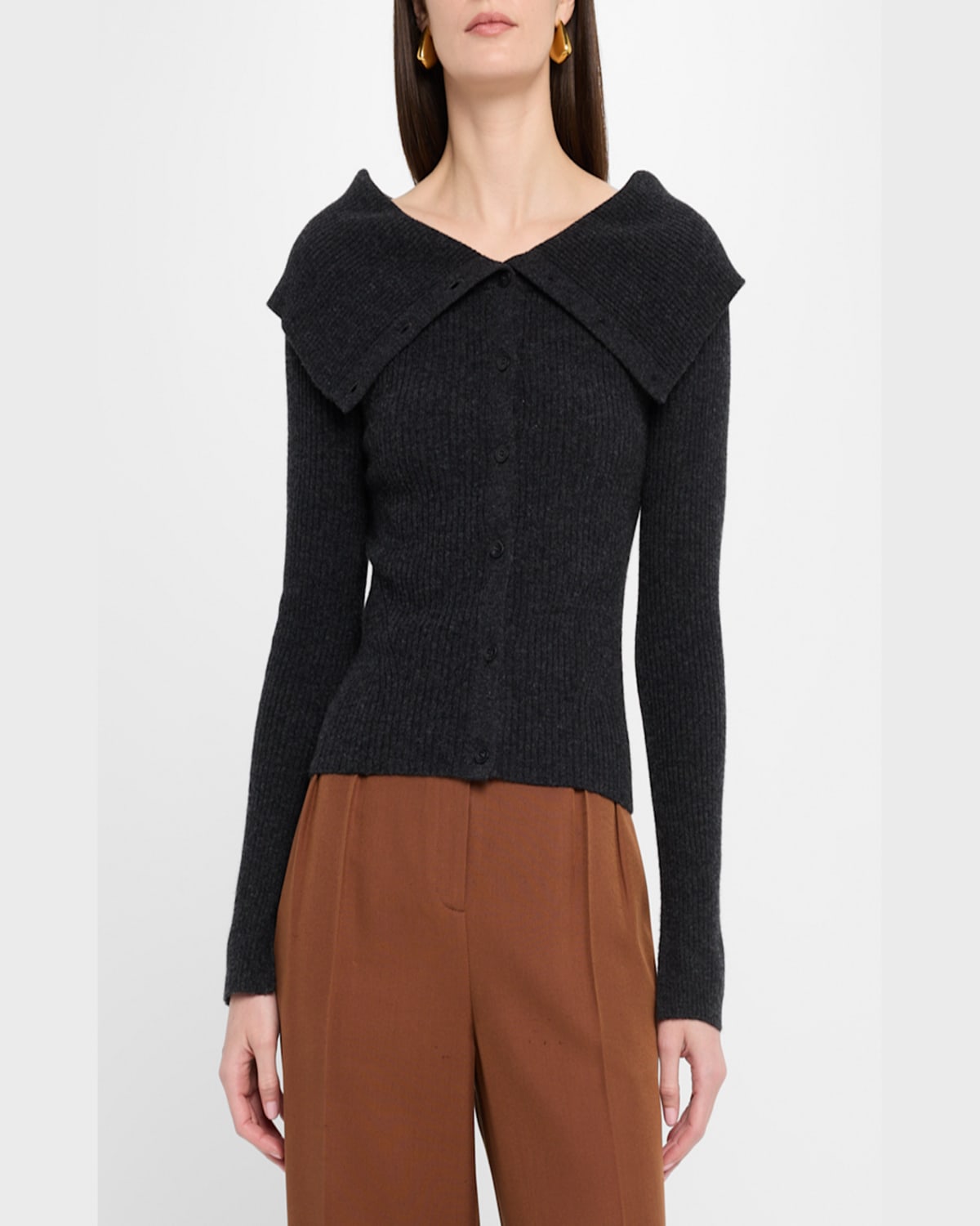 Naadam Ribbed Wool-cashmere Foldover Cardigan In Smoke