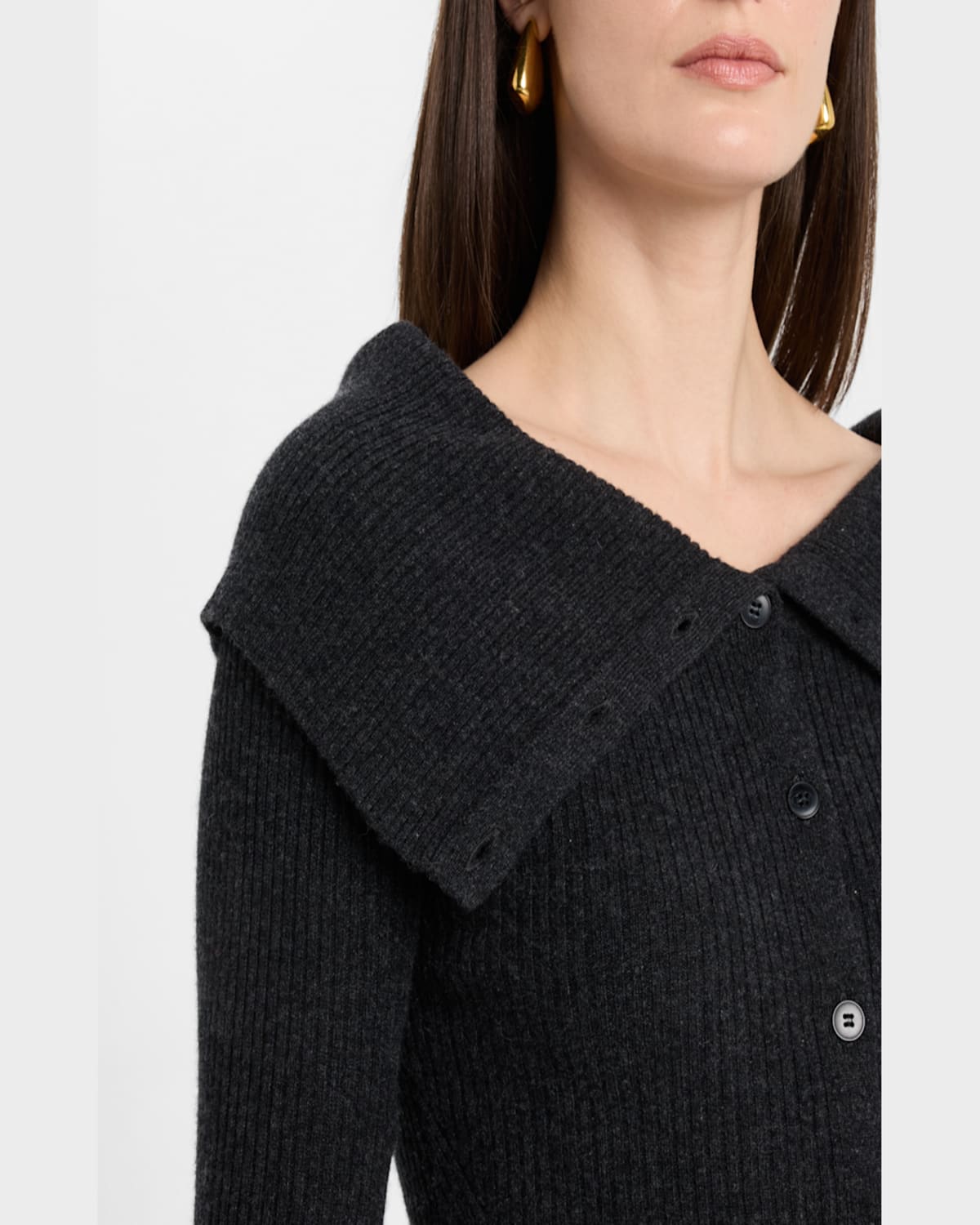 Naadam Ribbed Wool-cashmere Foldover Cardigan In Smoke