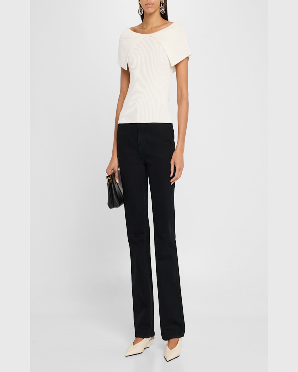 Naadam Ribbed Bateau-neck Foldover Top In White