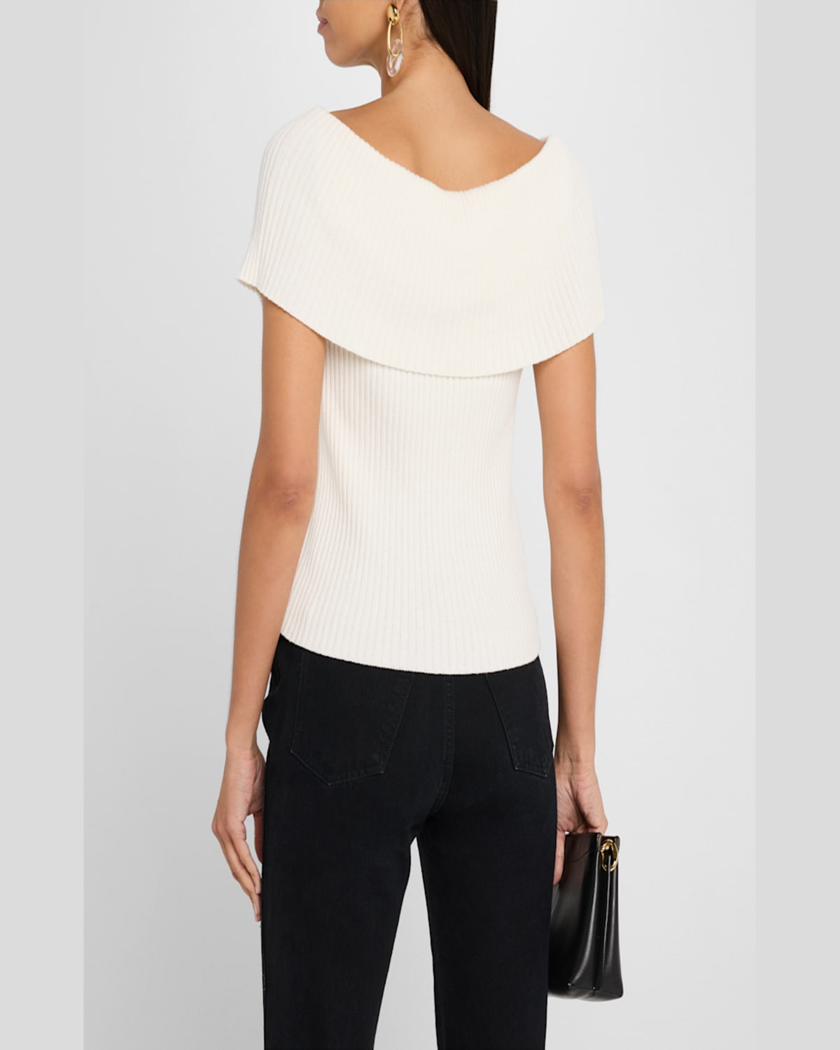 Naadam Ribbed Bateau-neck Foldover Top In White