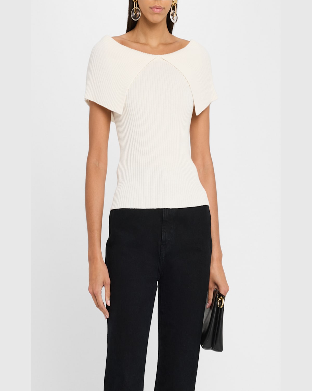 Naadam Ribbed Bateau-neck Foldover Top In White
