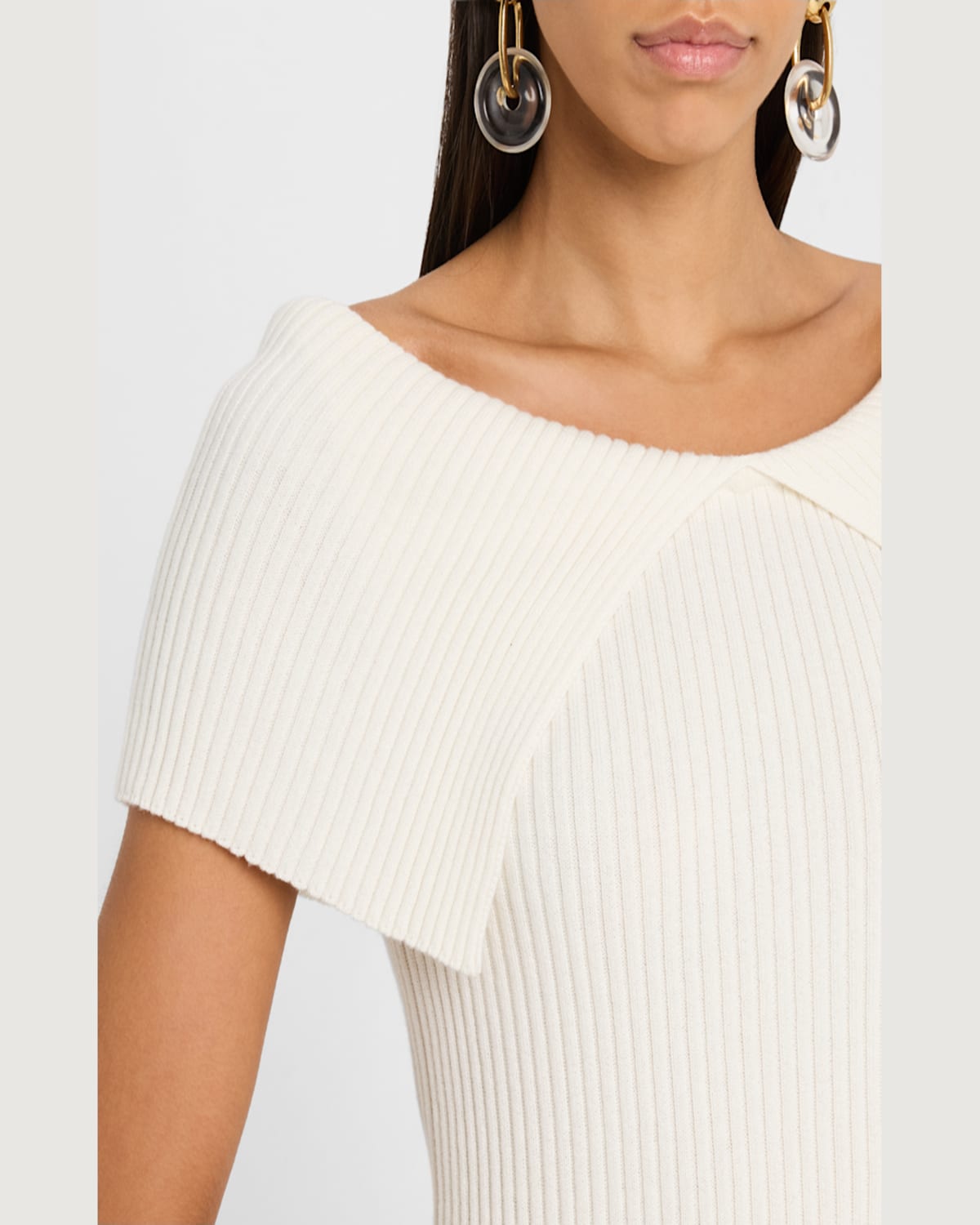 Naadam Ribbed Bateau-neck Foldover Top In White