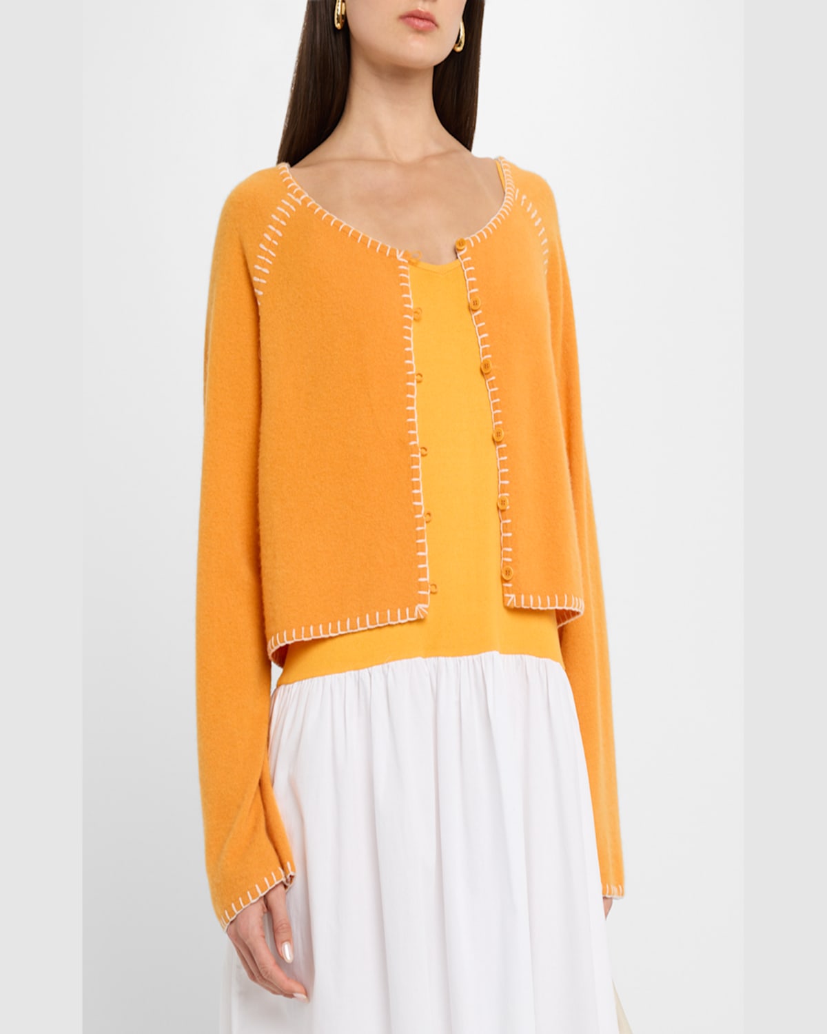 Naadam Cashmere Embroidered Raglan-sleeve Cardigan In Tangerine