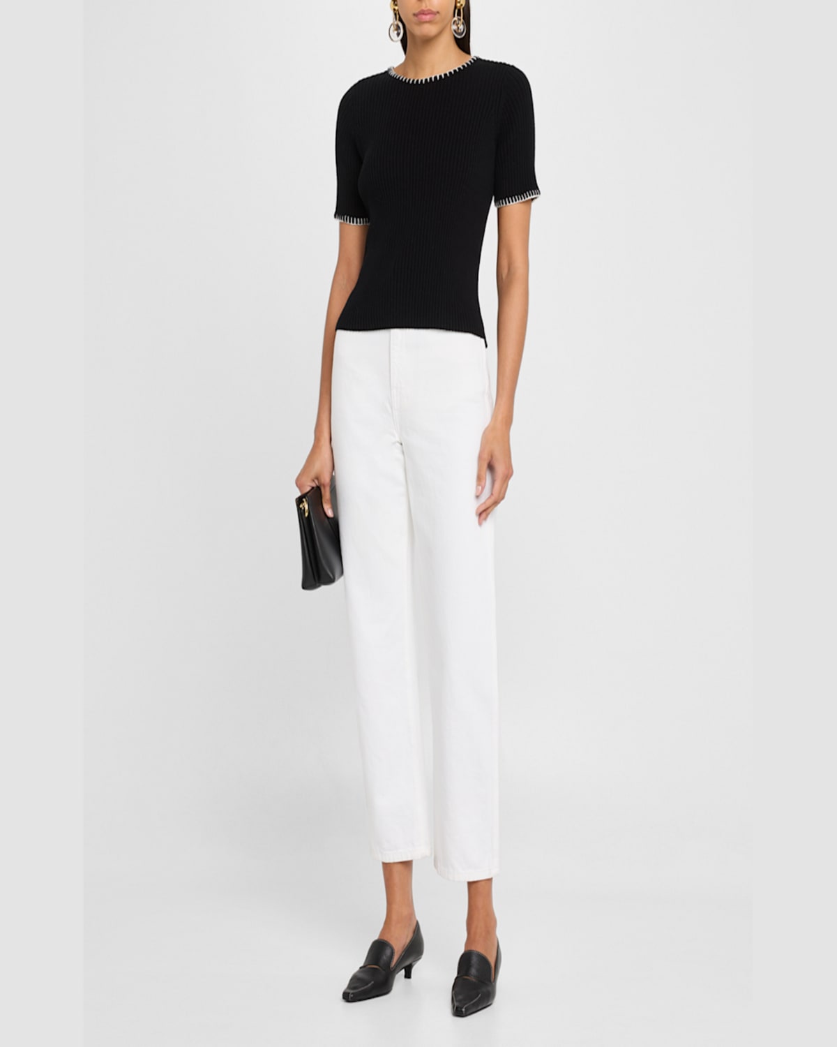 Naadam Ribbed Cotton-cashmere Embroidered T-shirt In Black
