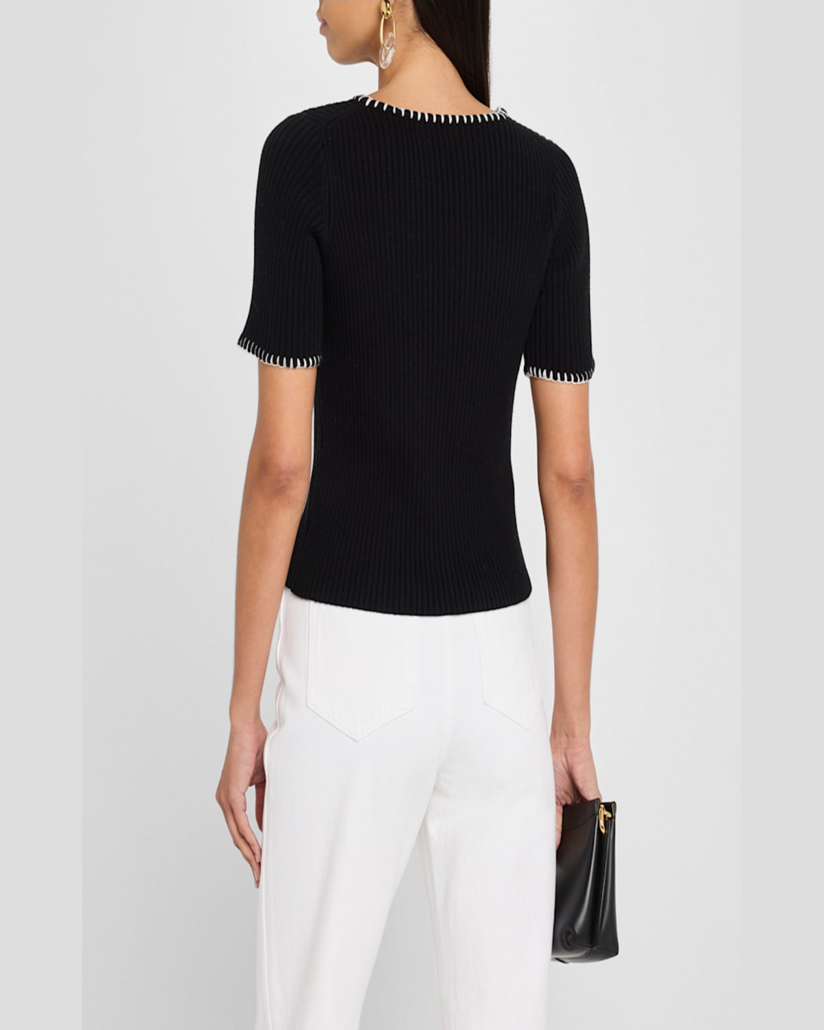 Naadam Ribbed Cotton-cashmere Embroidered T-shirt In Black