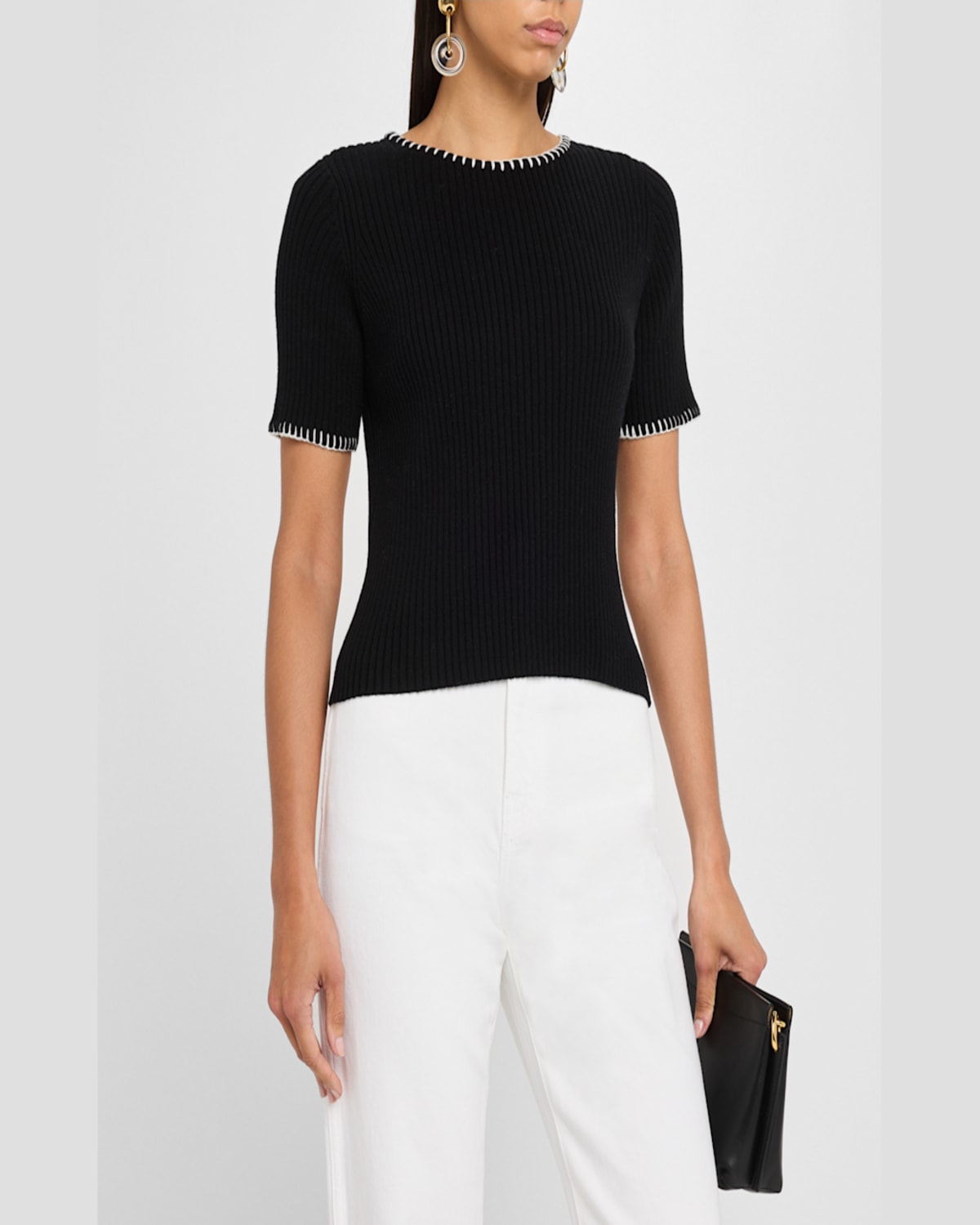 Naadam Ribbed Cotton-cashmere Embroidered T-shirt In Black