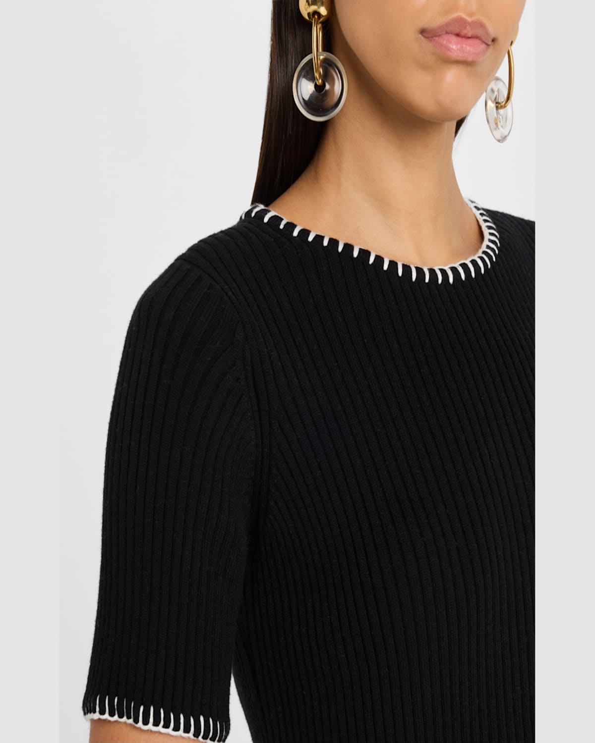 Naadam Ribbed Cotton-cashmere Embroidered T-shirt In Black