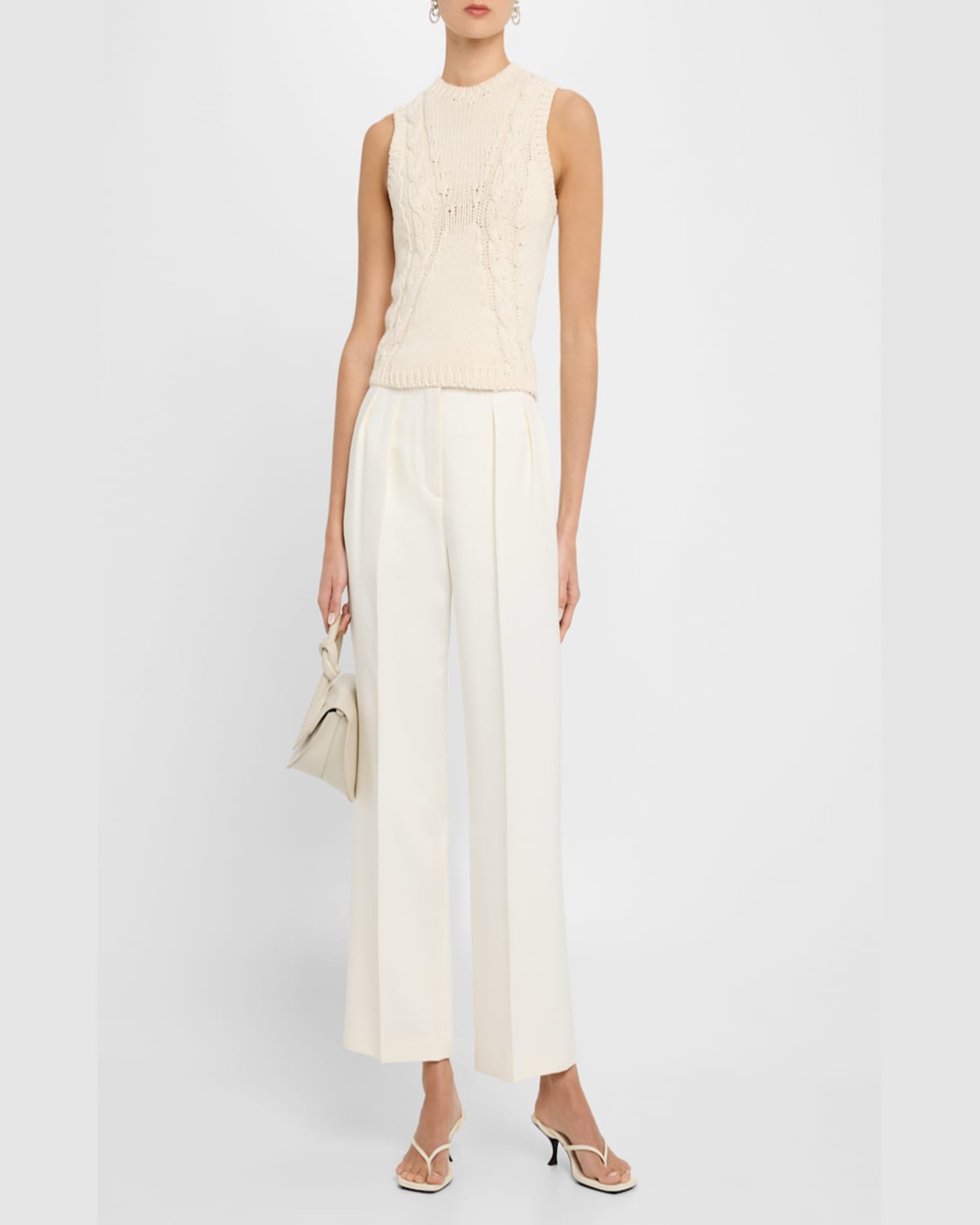 Naadam Crewneck Cable-knit Cotton Tank In White