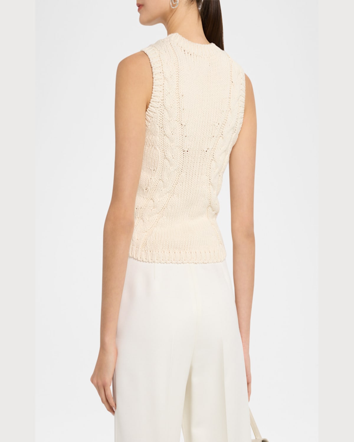 Naadam Crewneck Cable-knit Cotton Tank In White