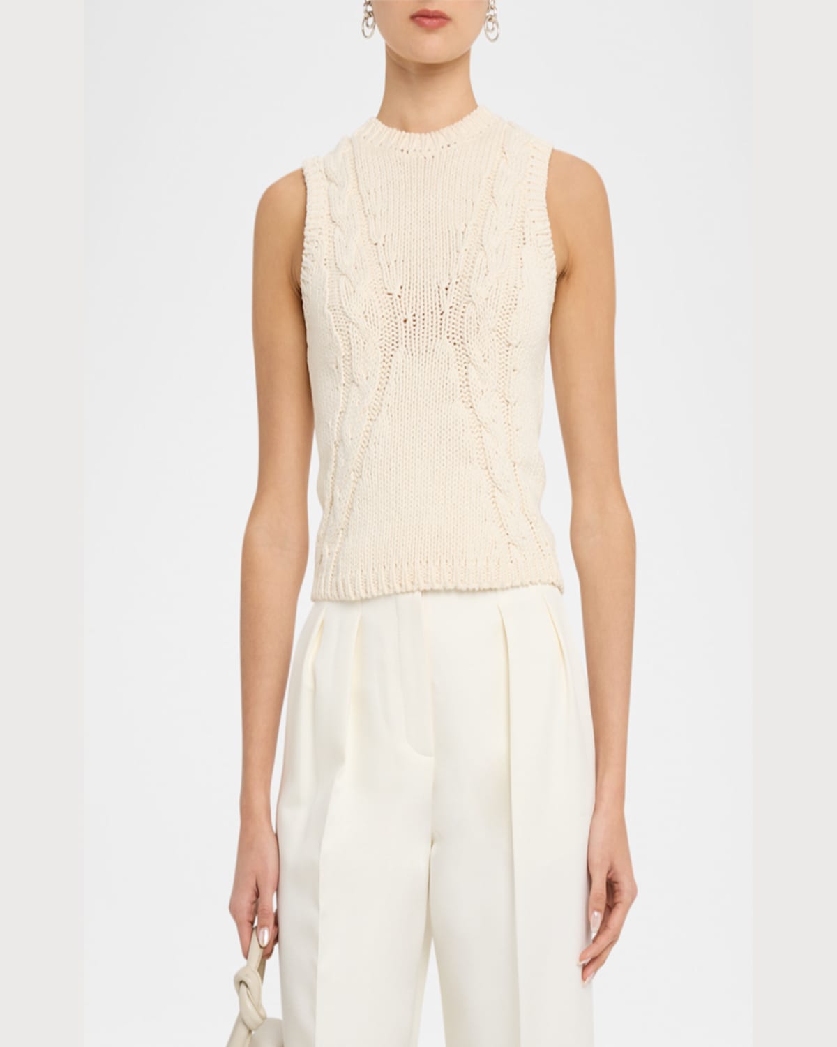 Naadam Crewneck Cable-knit Cotton Tank In White