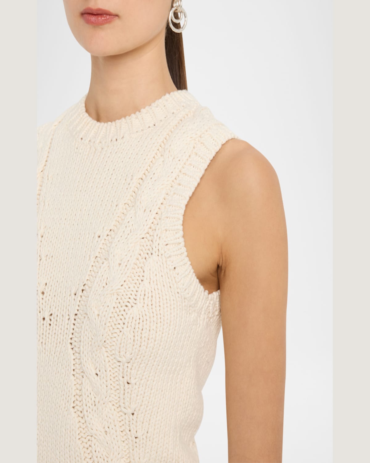 Naadam Crewneck Cable-knit Cotton Tank In White