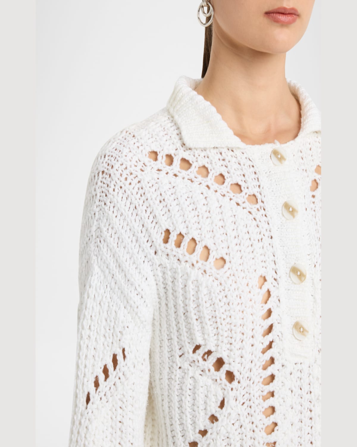 Naadam Ribbed Open-stitch Quarter Button Sweater In White