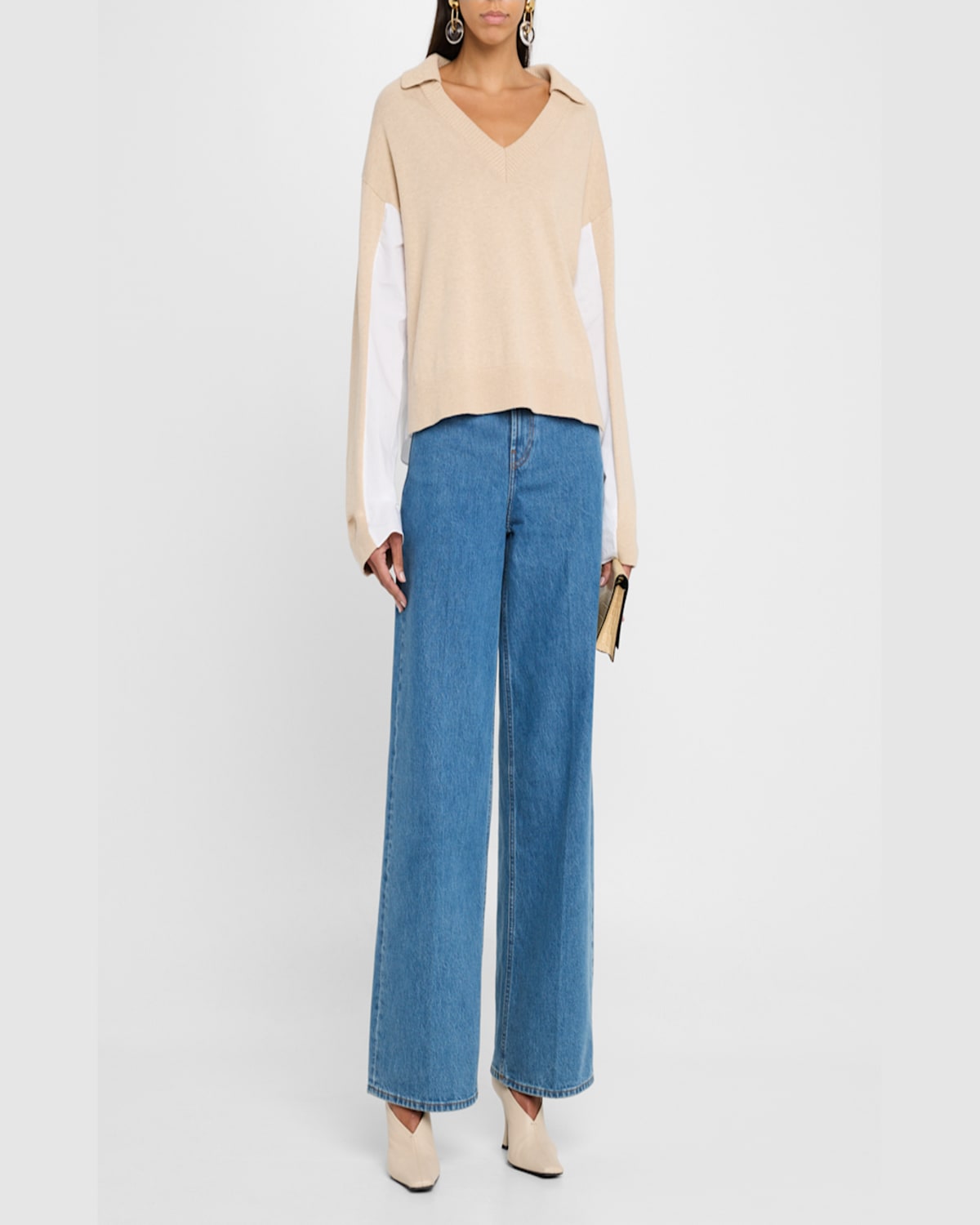 Naadam Cotton-cashmere Mixed Media Sweater In Beige Combo