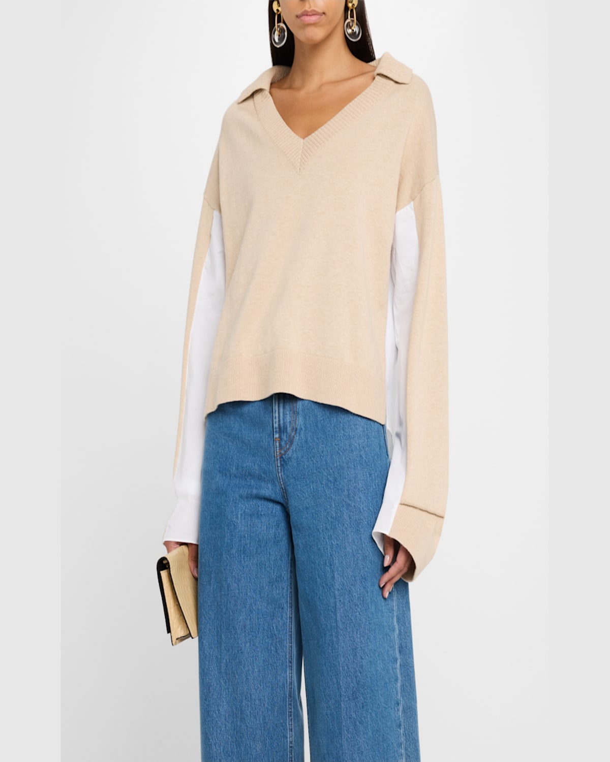Naadam Cotton-cashmere Mixed Media Sweater In Beige Combo
