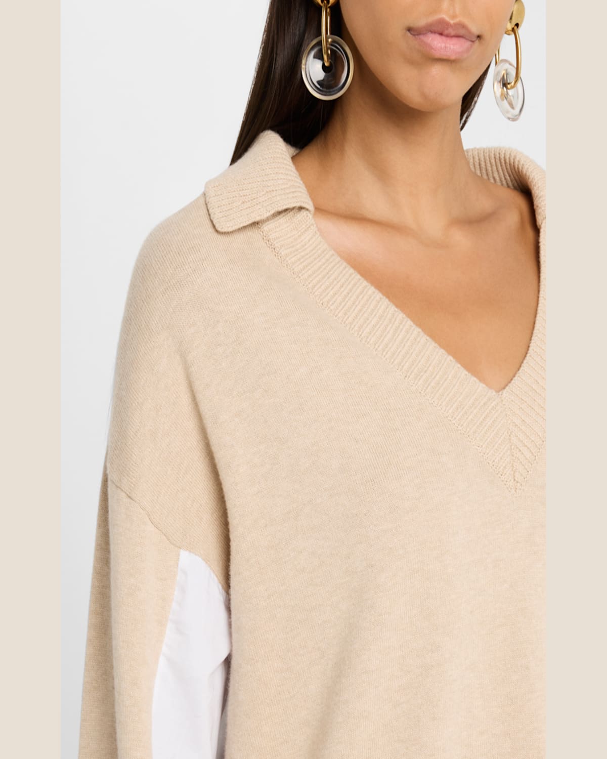 Naadam Cotton-cashmere Mixed Media Sweater In Beige Combo