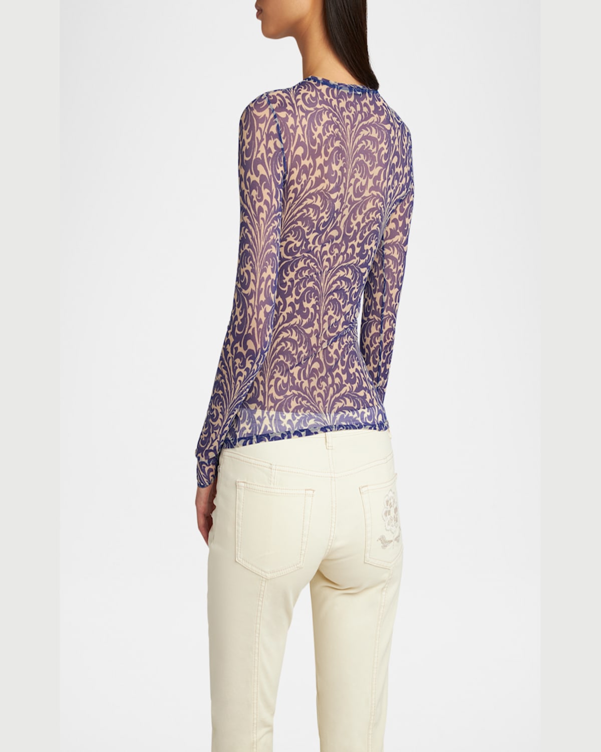 Etro Tulle Palm Tree Flocked Shirt In Print On Blue Base