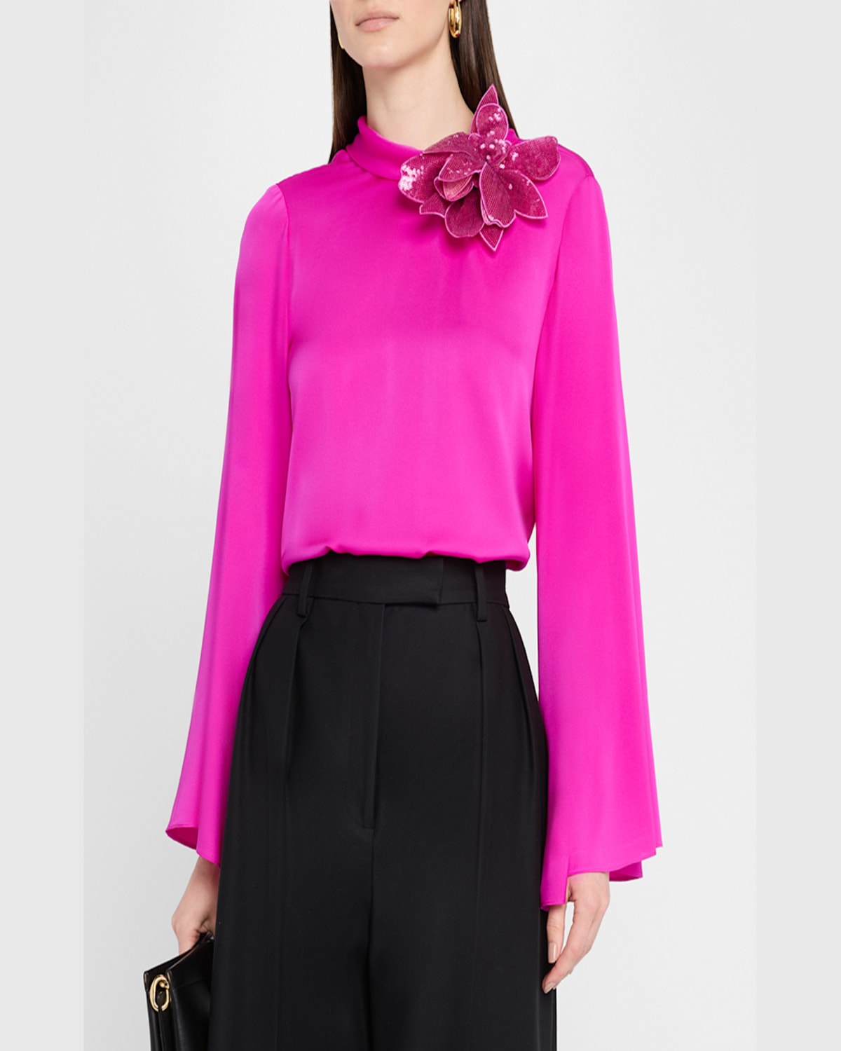 UNGARO SEQUIN FLORAL APPLIQUE BLOUSE 