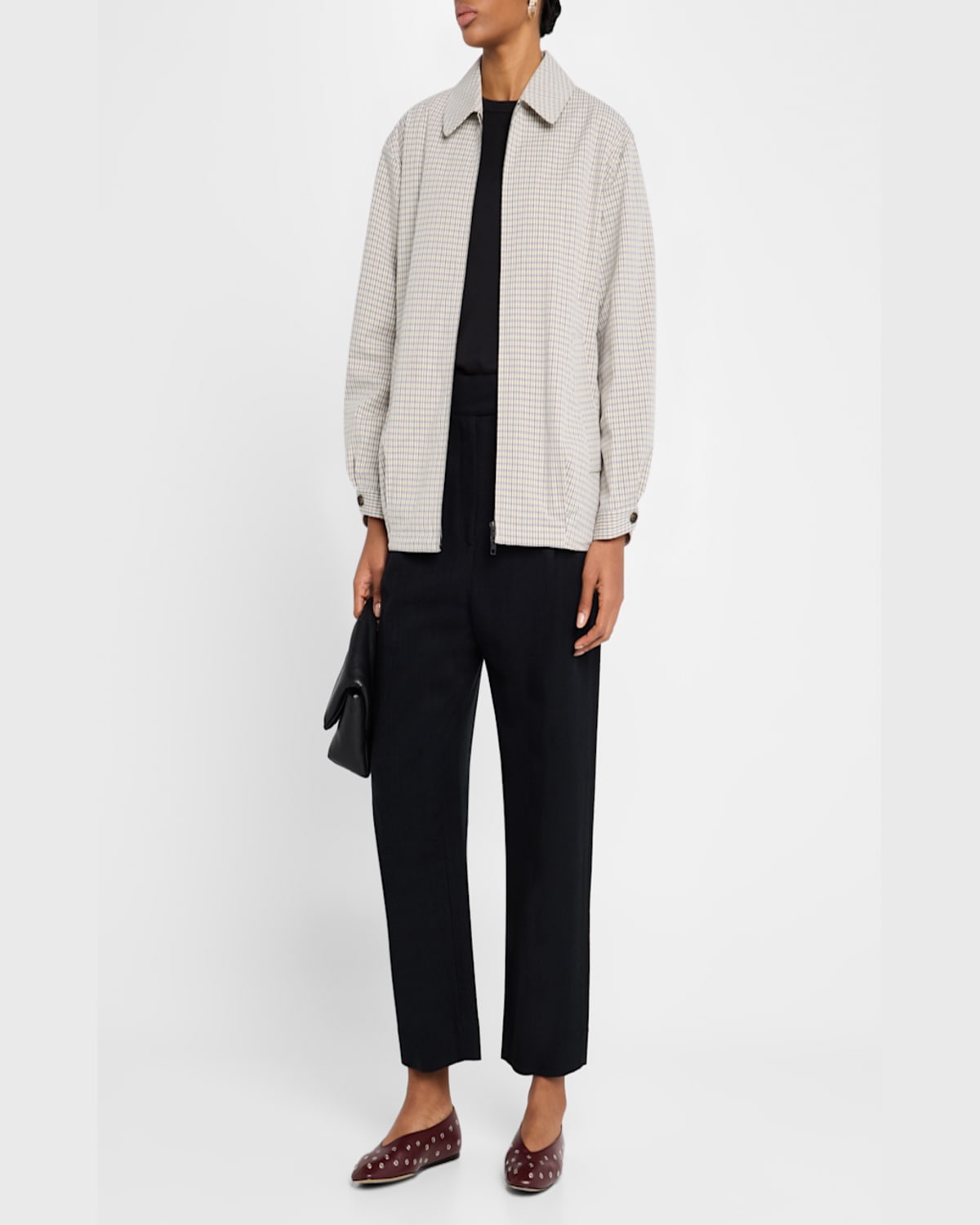 Vince Oversized Gardeners Check Bomber Jacket In Stonetan