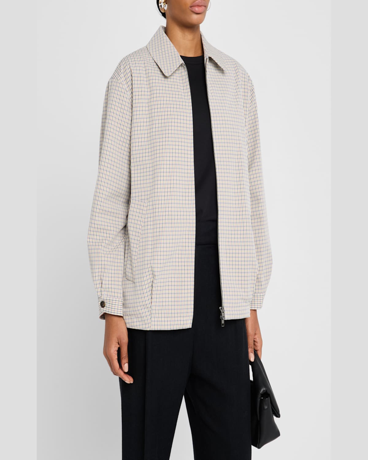 Vince Oversized Gardeners Check Bomber Jacket In Stonetan