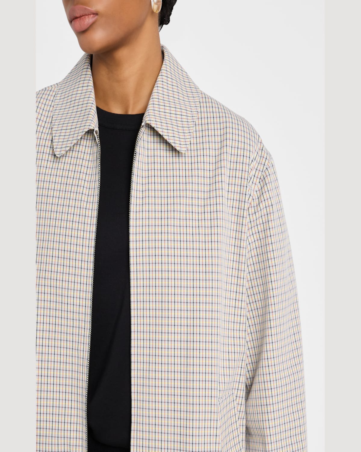 Vince Oversized Gardeners Check Bomber Jacket In Stonetan