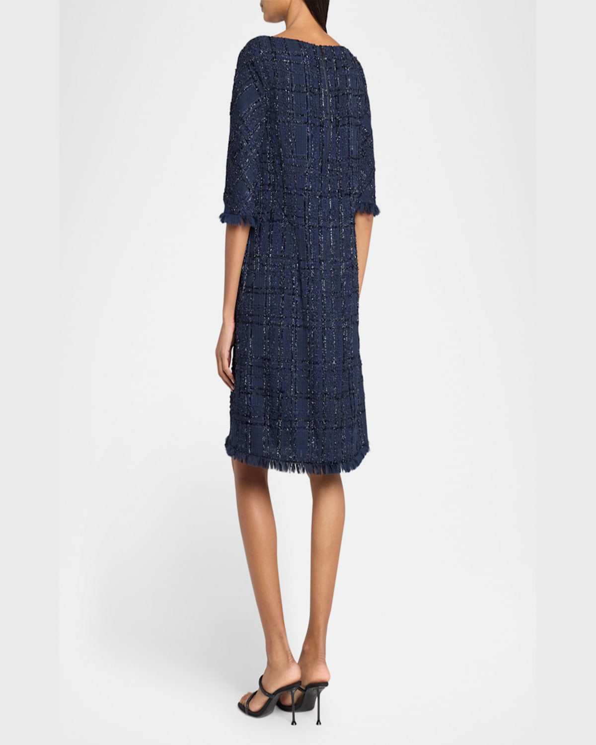 Talbot Runhof Linton Metallic Tweed Shift Dress In Royal Navy