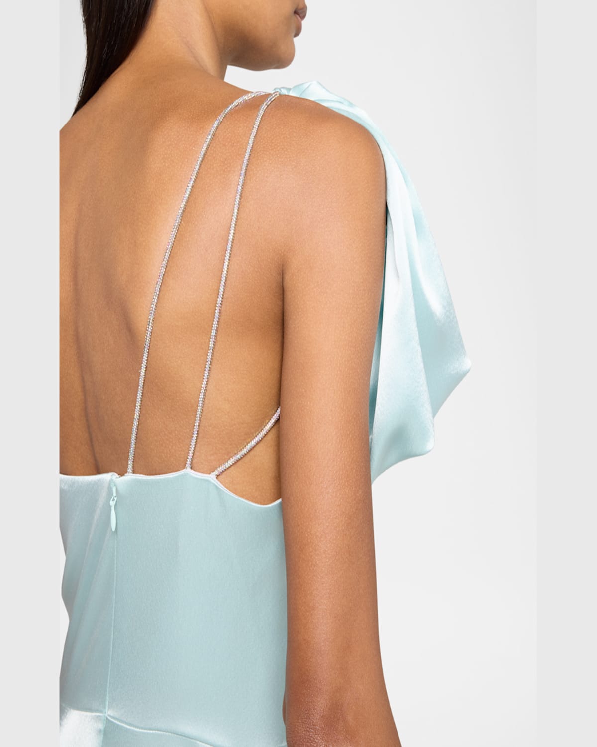 Talbot Runhof Bow One-shoulder Crepe Satin Gown In Azur