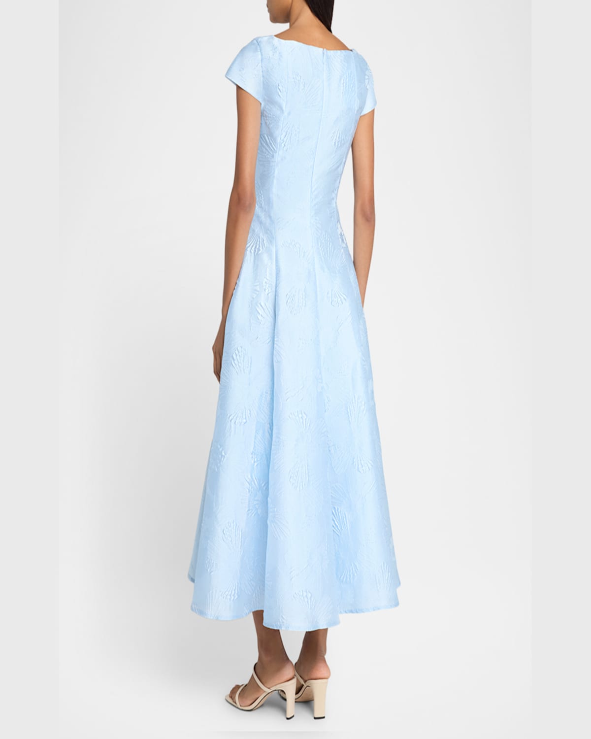 Talbot Runhof Anemone Jacquard Pleated Midi Dress In Sky