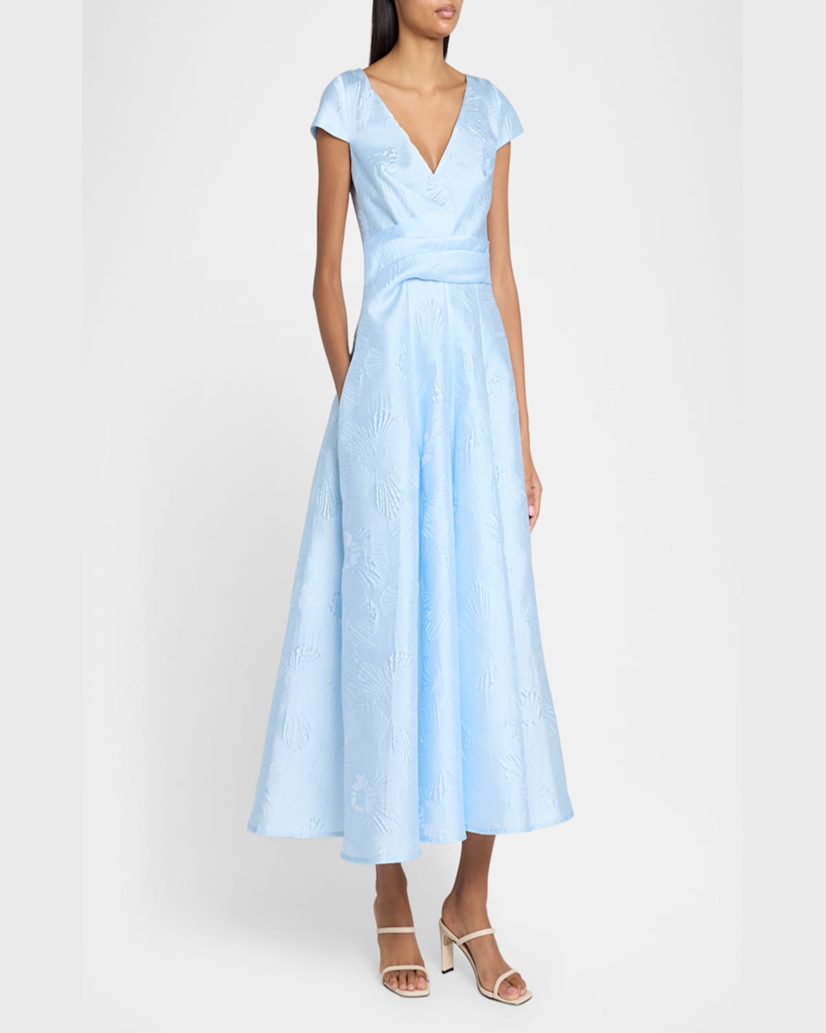 Talbot Runhof Anemone Jacquard Pleated Midi Dress In Sky