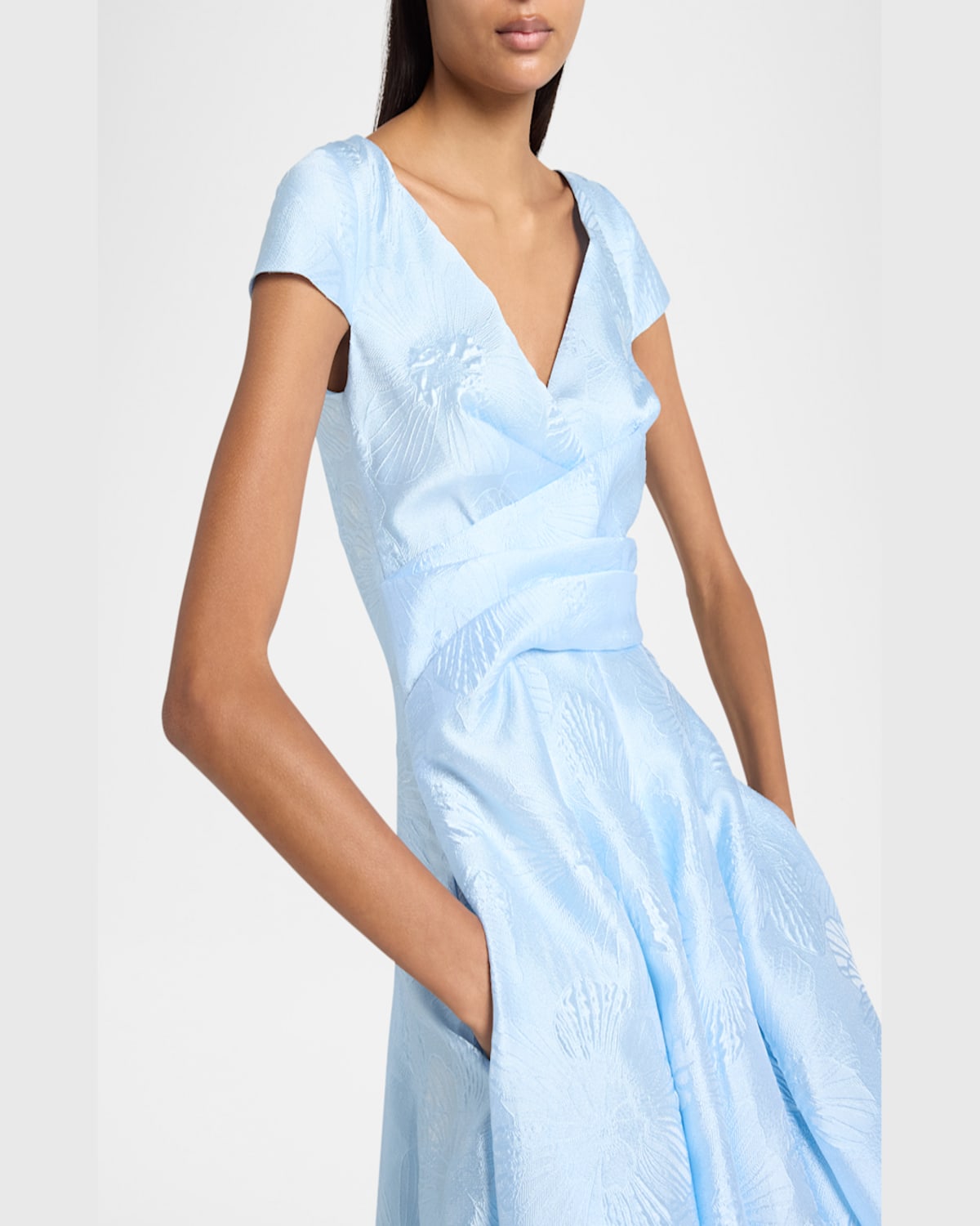 Talbot Runhof Anemone Jacquard Pleated Midi Dress In Sky
