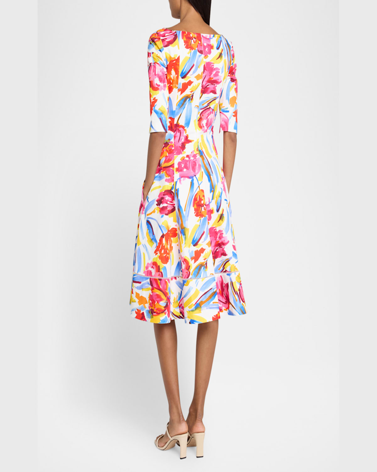 Talbot Runhof Painter Blossoms Pique Draped Dress In Ivory