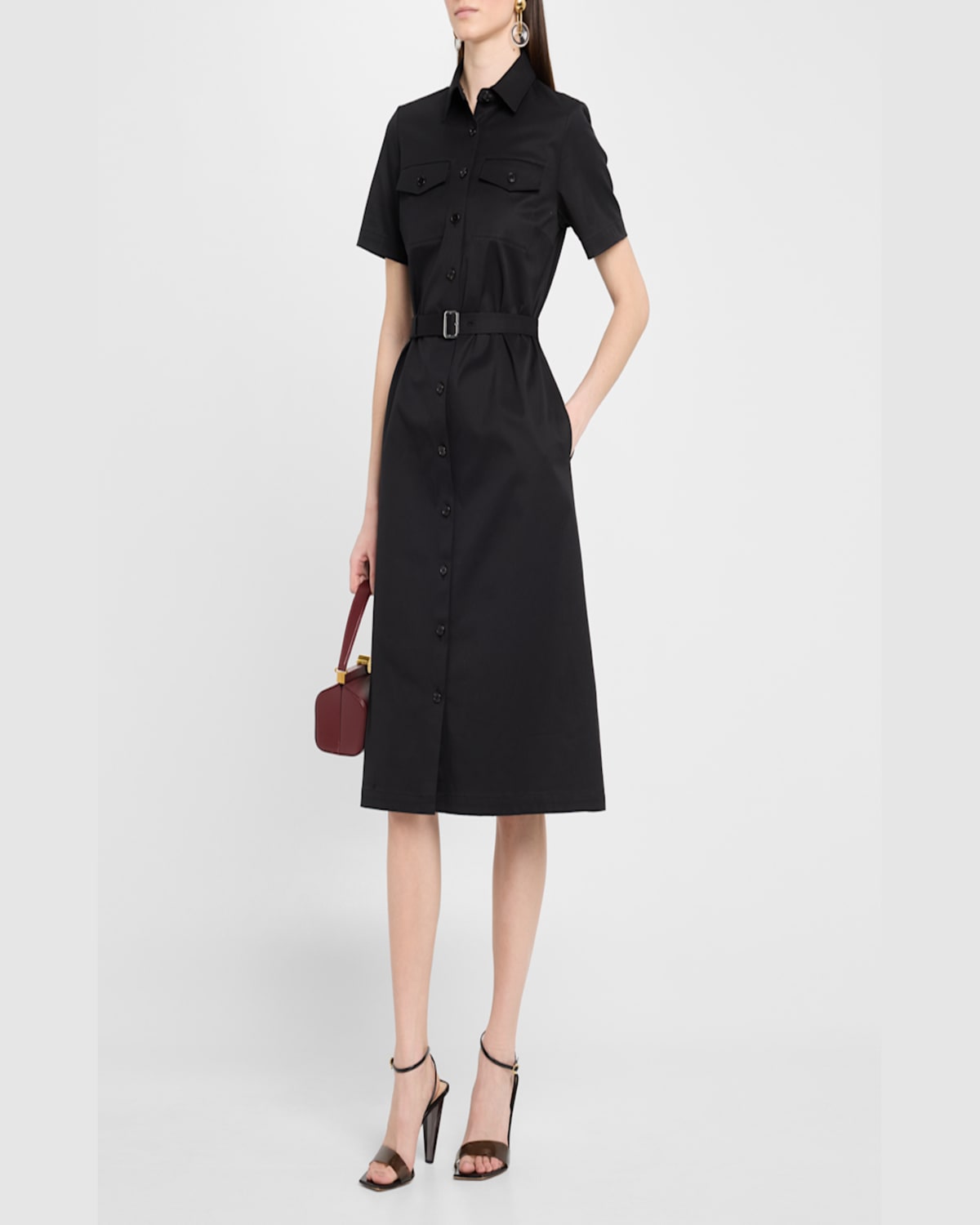 Theory Short-sleeve Military Chino Midi Dress In Black