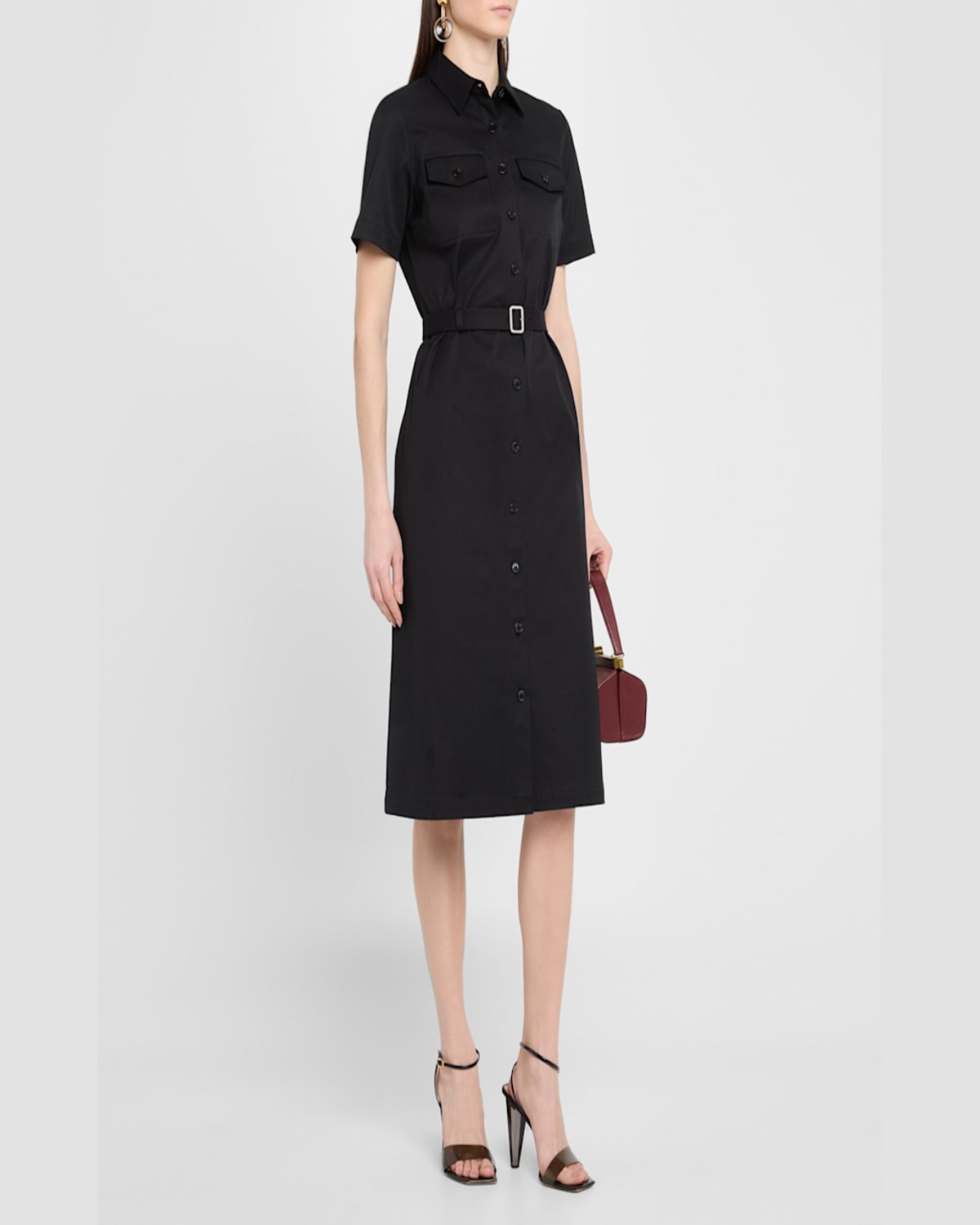 Theory Short-sleeve Military Chino Midi Dress In Black