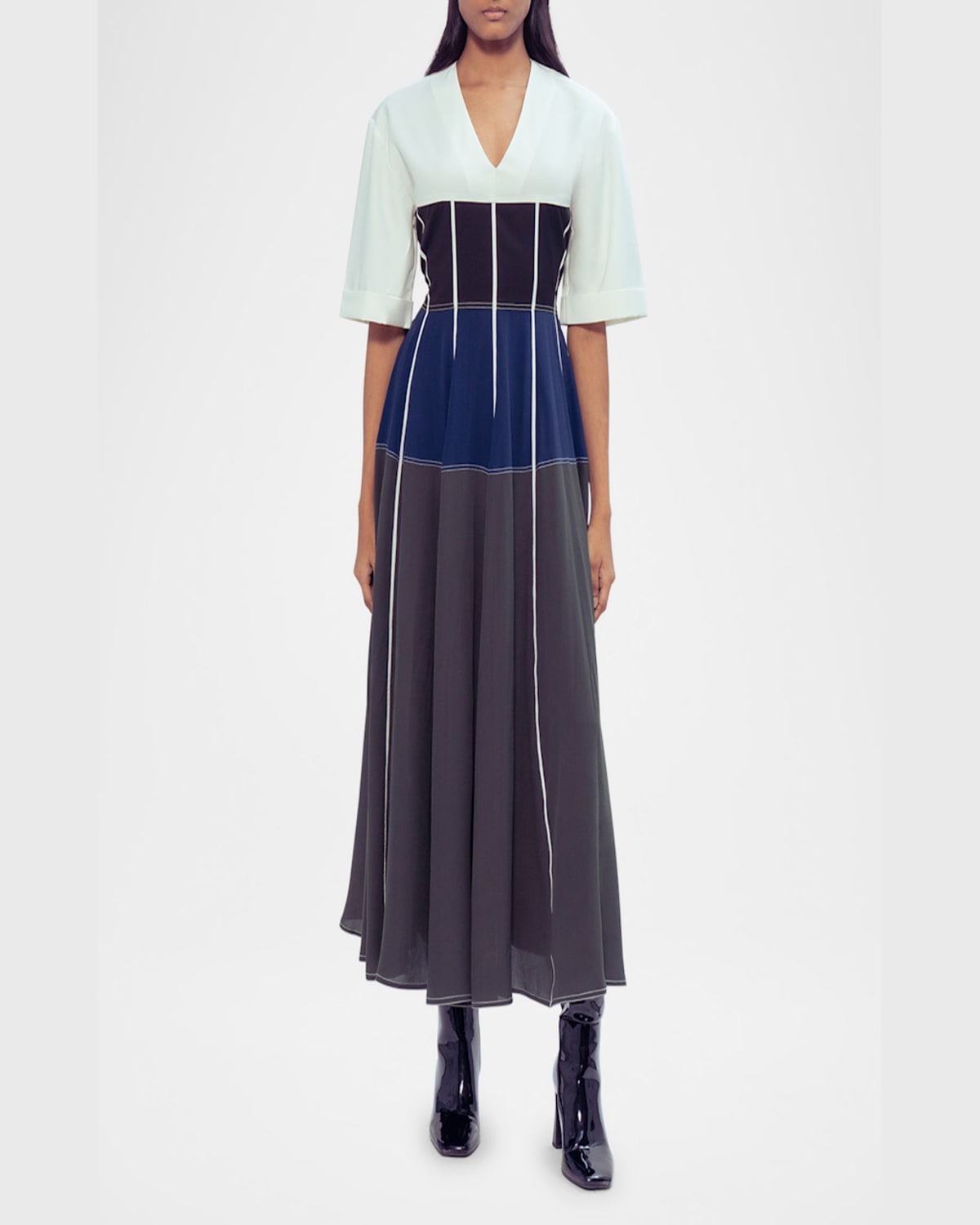 Lovebirds Beatrix Colorblock A-line Midi Dress In Kale