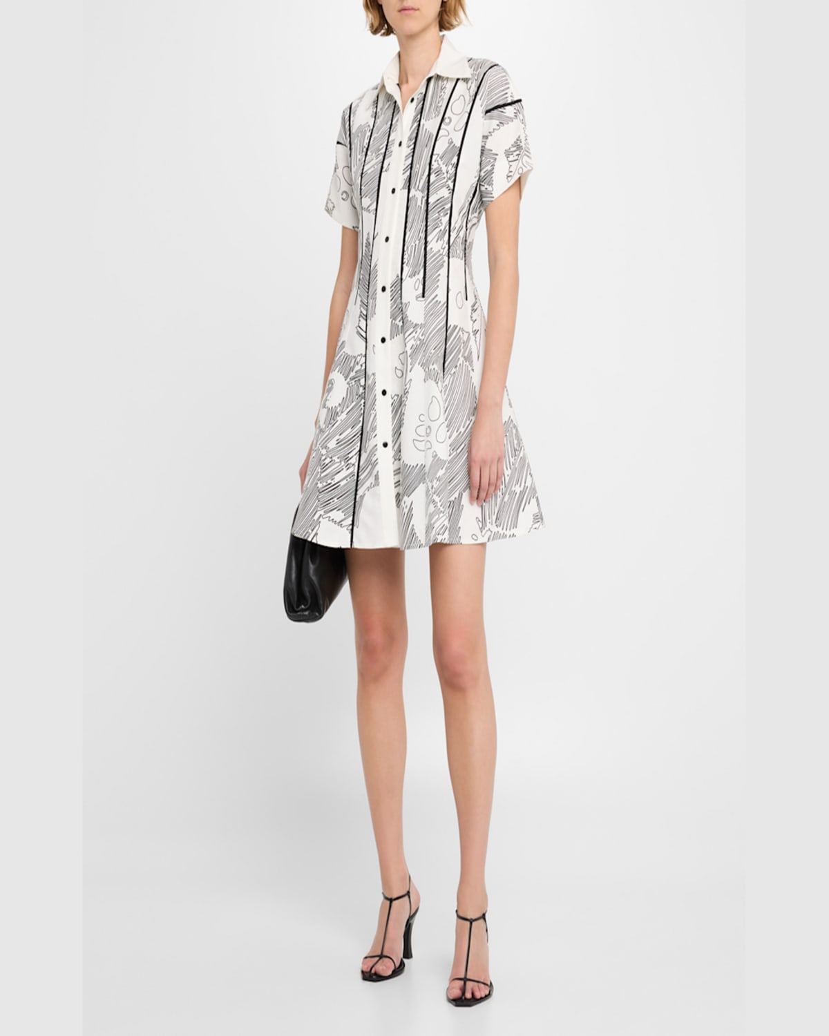 Lovebirds Glen Sketch-print Linen Mini Shirtdress In Ivory Foliage Print