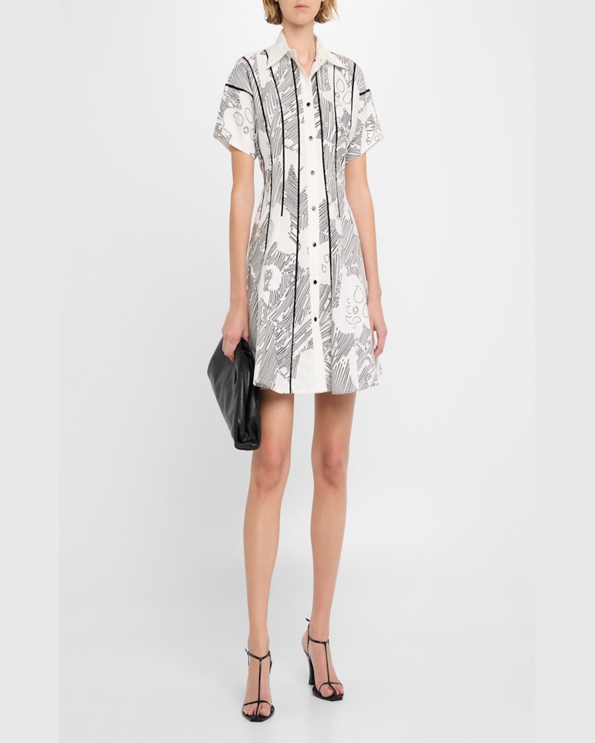 Lovebirds Glen Sketch-print Linen Mini Shirtdress In Ivory Foliage Print