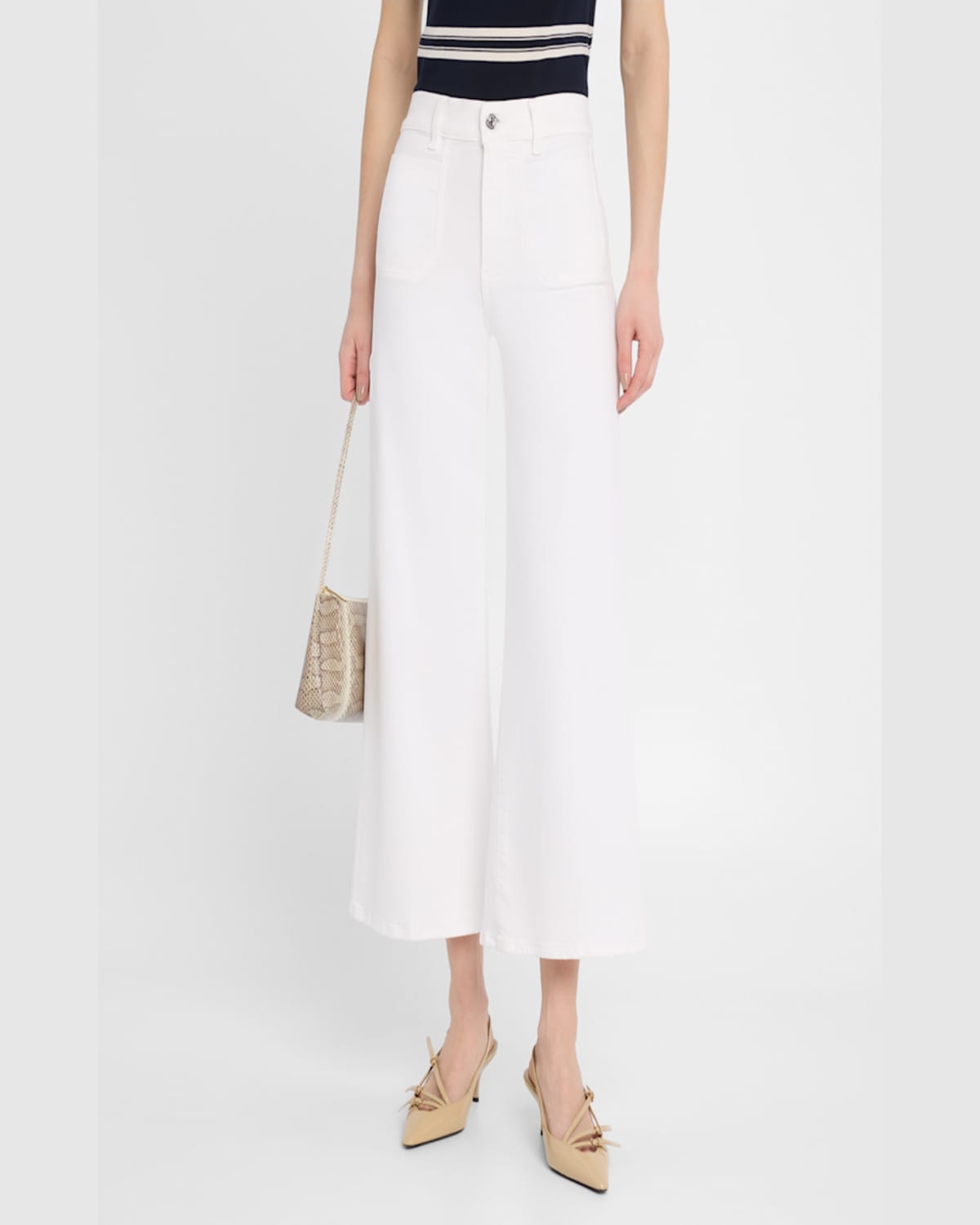 Shop Frame Pixie Slim Palazzo Jeans In White