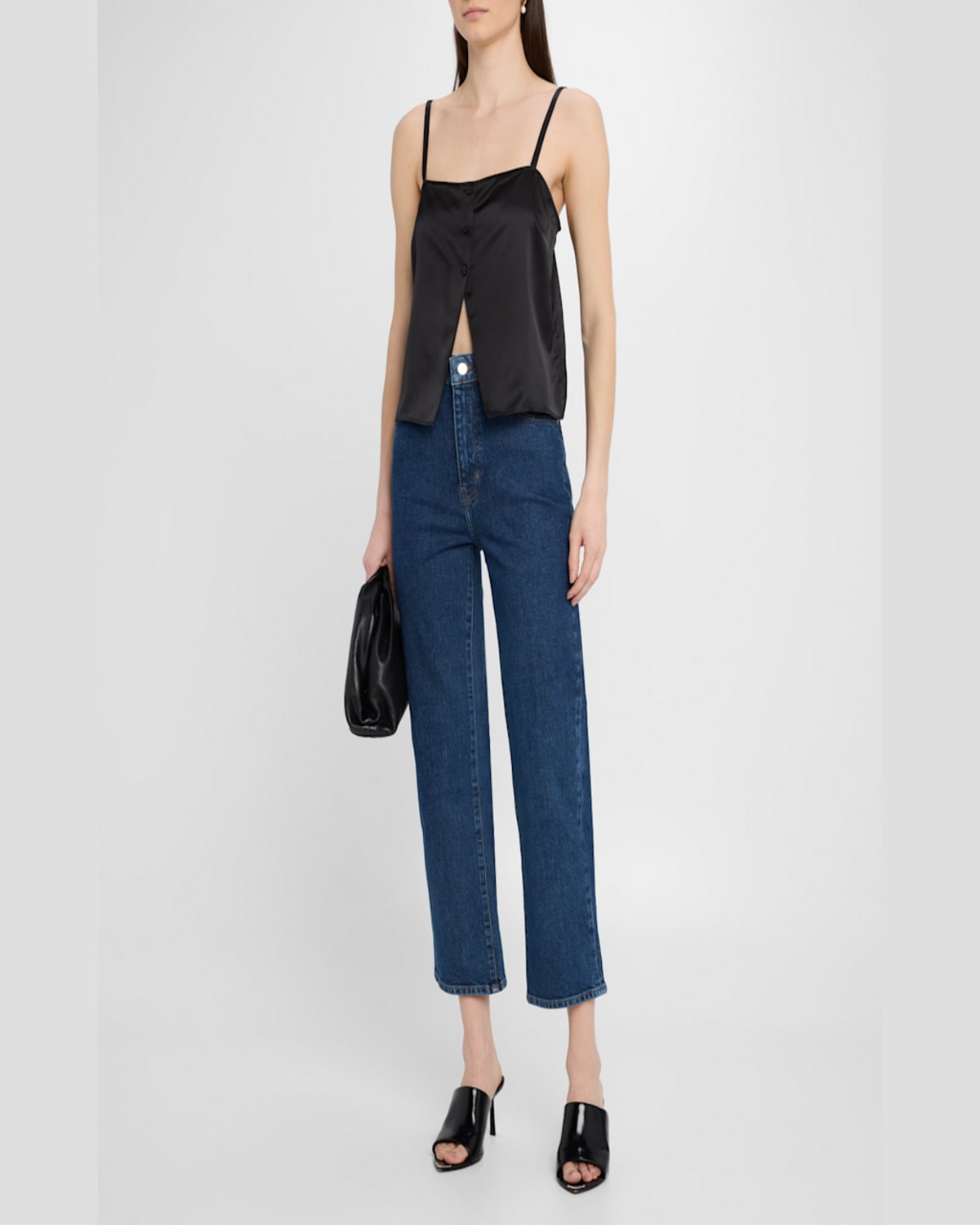 Frame Split Front Crop Silk Camisole In Black