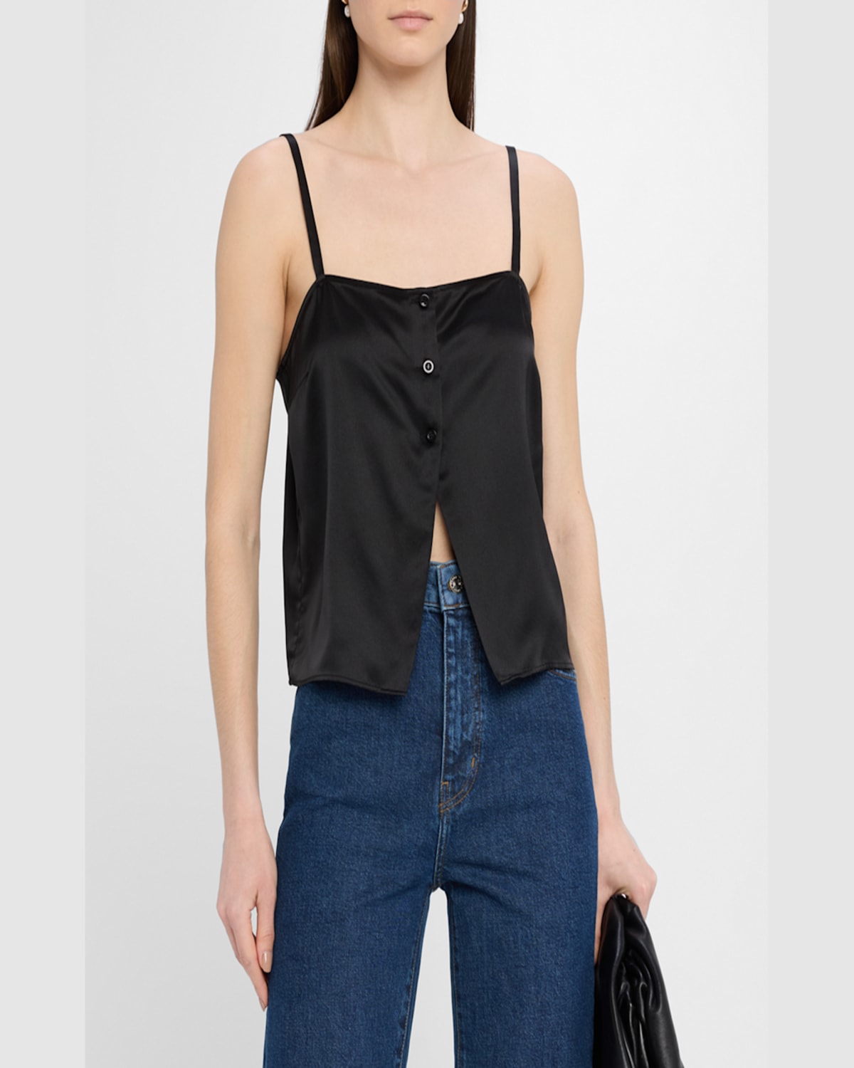 Frame Split Front Crop Silk Camisole In Black