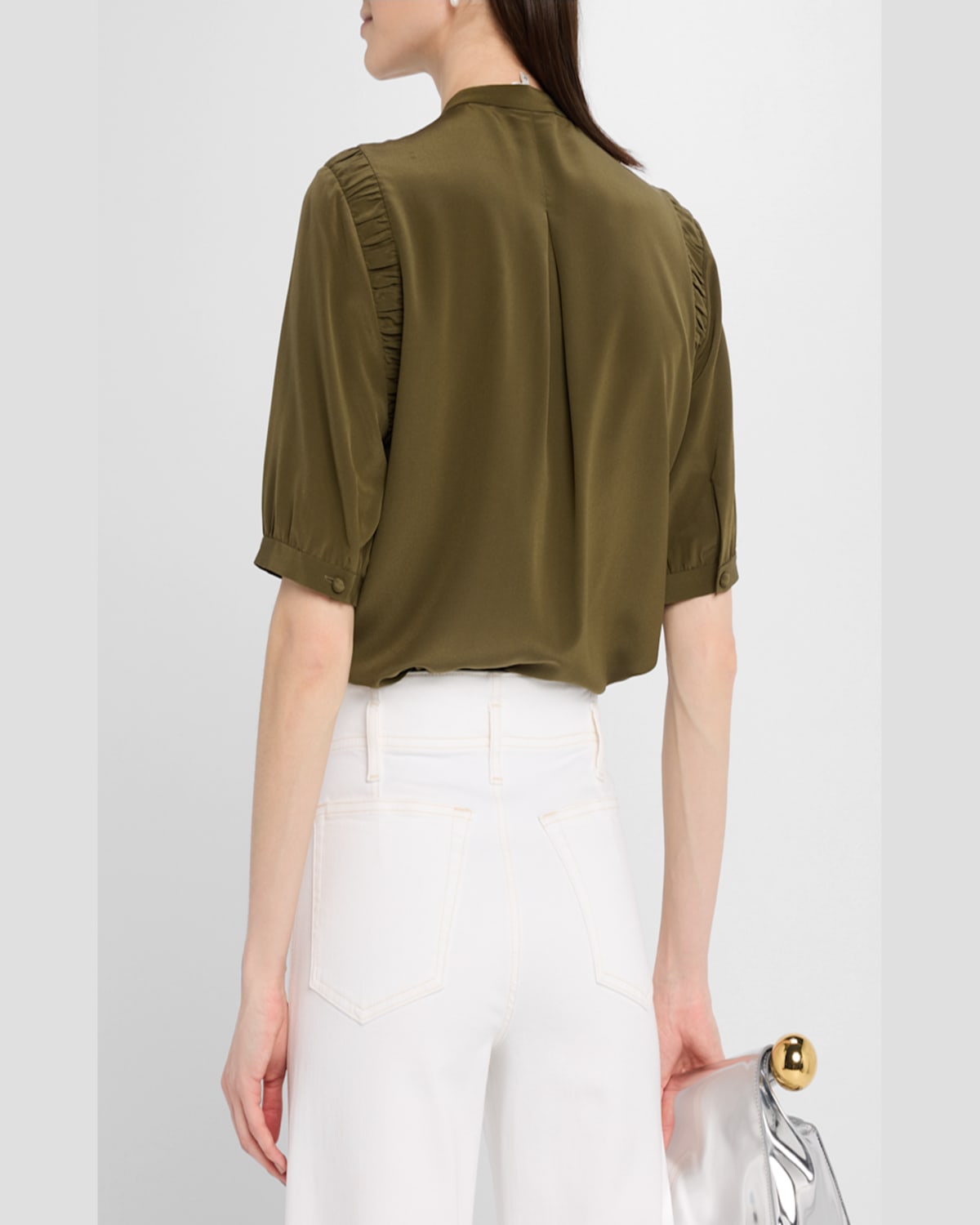 Shop Frame The Silk Gathered Top In Juniper