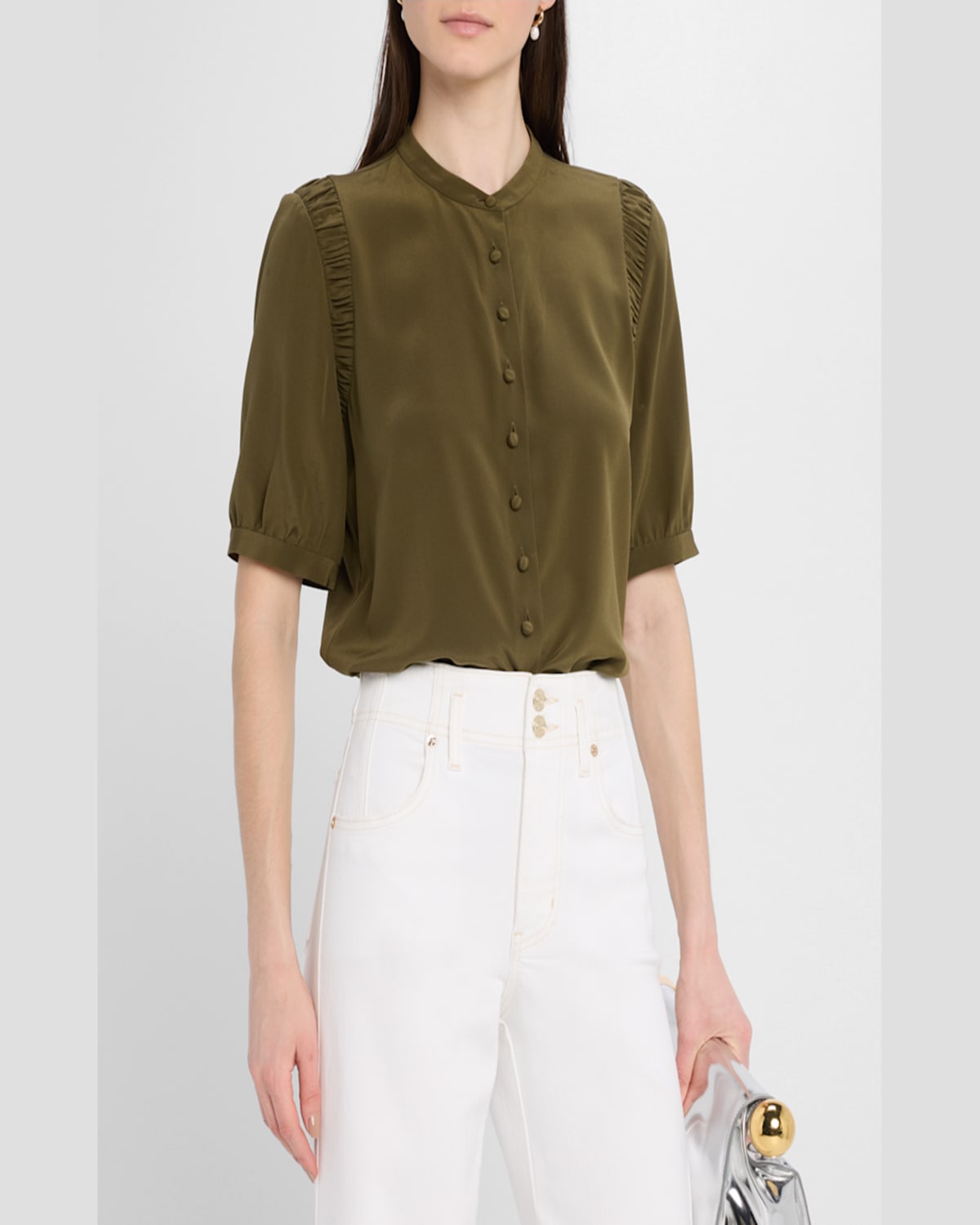 FRAME THE SILK GATHERED TOP 