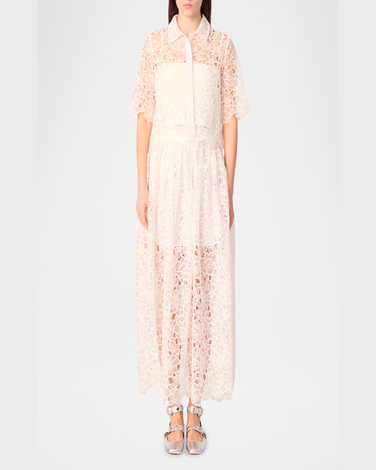 Maje Ciblanche Lace Guipure Button-front Shirt In White