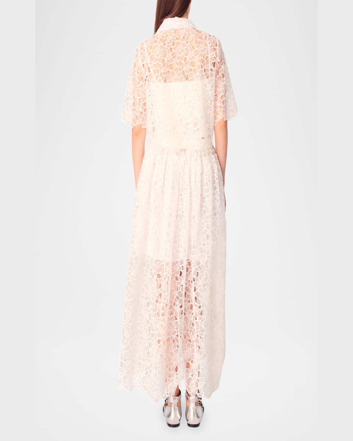 Maje Ciblanche Lace Guipure Button-front Shirt In White