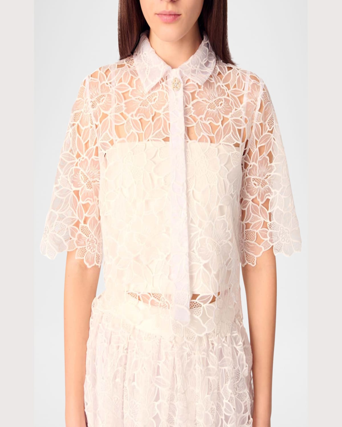 Maje Ciblanche Lace Guipure Button-front Shirt In White