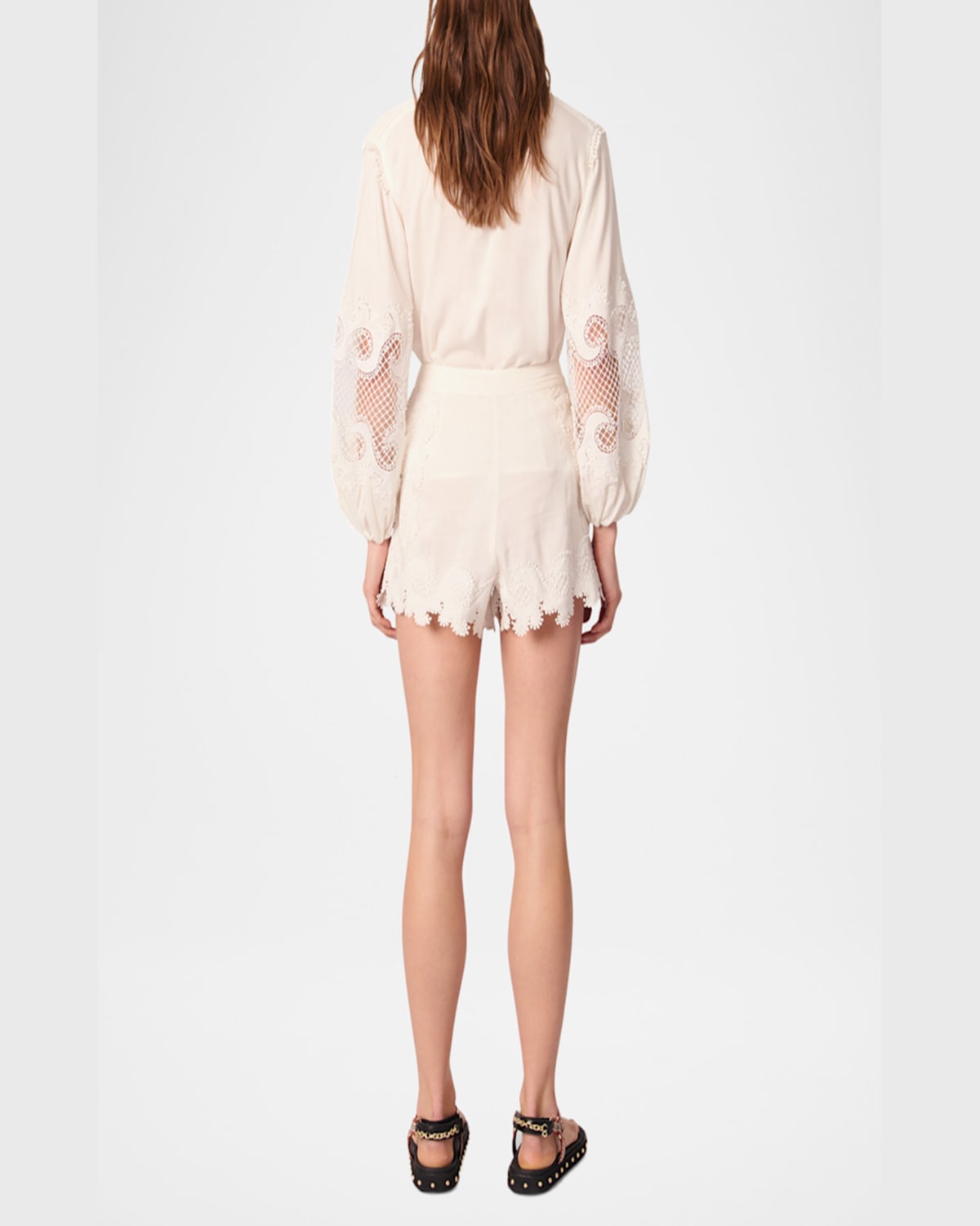 MAJE ITELA EMBROIDERED LINEN-BLEND SHORTS